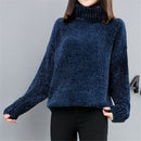 Spring 2019 new knitwear women's long-sleeved gold velvet Snowier high-necked loose-fitting sweater girl