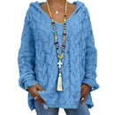 Women Sweaters Plus Size Hooded Causal Long Sleeve Loose Knit Coat Winter Fashion Striped Ladies Knitted Wear S-3XL