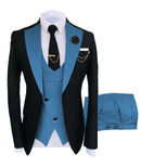 Solovedress 正装商务时尚三件套男士西服纯色燕尾服外套 蓝棕金色 适用婚礼新郎（西装外套+马甲+裤子）
