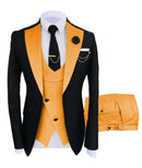 Solovedress 正装商务时尚三件套男士西服纯色燕尾服外套 蓝棕金色 适用婚礼新郎（西装外套+马甲+裤子）