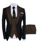 Solovedress 正装商务时尚三件套男士西服纯色燕尾服外套 蓝棕金色 适用婚礼新郎（西装外套+马甲+裤子）