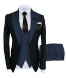 Solovedress 正装商务时尚三件套男士西服纯色燕尾服外套 蓝棕金色 适用婚礼新郎（西装外套+马甲+裤子）