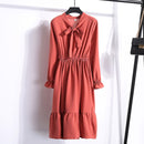 2021 Winter Dress Women Long Sleeve Vintage Dress Chiffon Shirt Vestidos For Ladies Casual Floral Midi Autumn Dresses Polka Dot