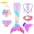 AngelGirl 2021 Girls Swimmable Mermaid Tail Princess Dress with Monofin Kids Holiday Mermaid Costume Cosplay Swimsuit Birthday