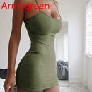 Spaghetti Strap Camisole Mini Dress Women Plus Size Bodycon Vestidos Summer Sexy Low Cut Sleeveless Solid Color Party Club Dress