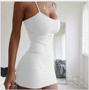 Spaghetti Strap Camisole Mini Dress Women Plus Size Bodycon Vestidos Summer Sexy Low Cut Sleeveless Solid Color Party Club Dress