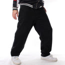 Men Street Dance Hiphop Jeans Fashion Embroidery Black Loose Board Denim Pants Overall Male Rap Hip Hop Jeans Plus Size 30-46