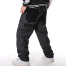 Men Street Dance Hiphop Jeans Fashion Embroidery Black Loose Board Denim Pants Overall Male Rap Hip Hop Jeans Plus Size 30-46