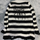 Plus Size Punk Gothic Long Unisex Sweater Dress Cool Hollow Out Hole Broken Jumper Loose Rock Thin Sweter 2020 Women Man Striped
