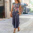 3XL Plus Size Women Floral Print Dress Short Sleeve Summer Bohemian Long Dresses Lady Casual Loose O-Neck Slim Sundress Vestidos