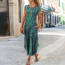 3XL Plus Size Women Floral Print Dress Short Sleeve Summer Bohemian Long Dresses Lady Casual Loose O-Neck Slim Sundress Vestidos