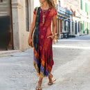 3XL Plus Size Women Floral Print Dress Short Sleeve Summer Bohemian Long Dresses Lady Casual Loose O-Neck Slim Sundress Vestidos