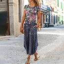 3XL Plus Size Women Floral Print Dress Short Sleeve Summer Bohemian Long Dresses Lady Casual Loose O-Neck Slim Sundress Vestidos