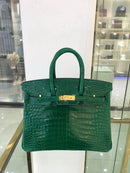 全手工品牌鳄鱼手袋，25CM，绿色亮面鳄鱼皮包，奢华手包，蜡线缝制，快速发货