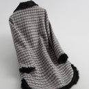 Luxury Tweed Overcoat Women Autumn Winter Long Sleeve Collar Warm Coat Female Streetwear Elegant Fur Outerwear M-XL