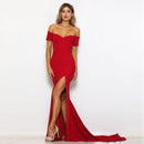 Sexy Black Red Off Shoulder Bridesmaid Dress Tight Packet Hips Slash Neck High Split Wedding Prom Long Prom Backless Dress