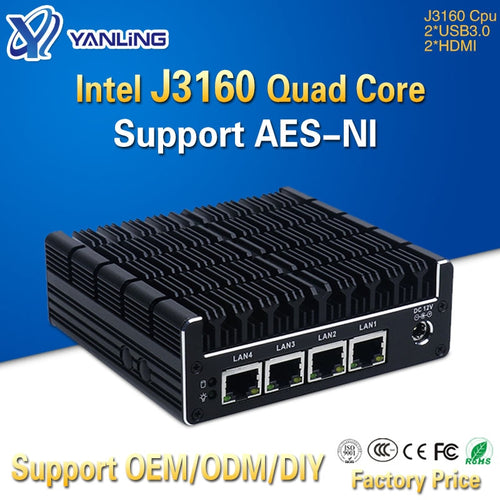 雁岭新NUC迷你电脑赛扬J3160四核4英特尔i211AT网卡X86电脑软路由Linux服务器支持Pfsense AES-NI