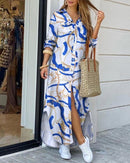 Women Fashionable Shirt-style Button Dress Ladies Casual Long Street Dress Large Size Loose Home Commuter Print Dress