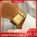 Relogio Masculino WWOOR Gold Watch Men Square Mens Watches Top Brand Luxury Golden Quartz Stainless Steel Waterproof Wrist Watch
