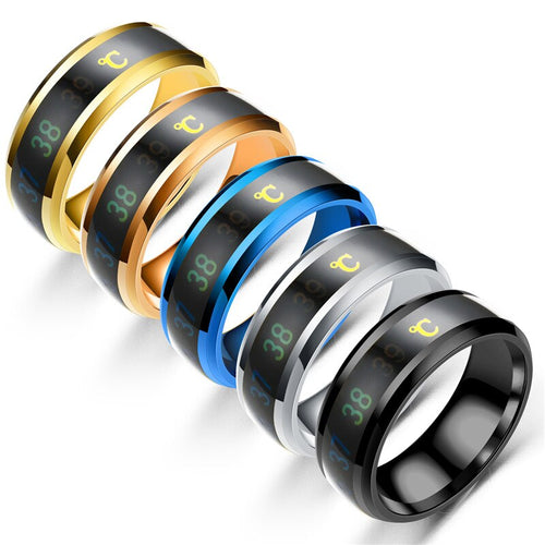 Fashion New Intelligent Temperature Sensing Couple ECG Display Temperature Ring Wholesale Stainless Steel Ring Men Women