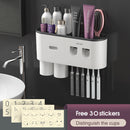 Wall-mounted Toothbrush Holder With 2 Toothpaste Dispenser Punch-free Bathroom Storage For Home Waterproof Bathroom Accessories