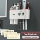 Wall-mounted Toothbrush Holder With 2 Toothpaste Dispenser Punch-free Bathroom Storage For Home Waterproof Bathroom Accessories