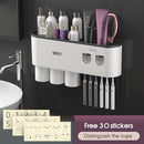Wall-mounted Toothbrush Holder With 2 Toothpaste Dispenser Punch-free Bathroom Storage For Home Waterproof Bathroom Accessories