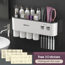 Wall-mounted Toothbrush Holder With 2 Toothpaste Dispenser Punch-free Bathroom Storage For Home Waterproof Bathroom Accessories