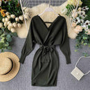 YuooMuoo Autumn Winter Women Knitted Sweater Dress 2021 New Korean Long Batwing Sleeve V Neck Elegant Dress Ladies Bandage Dress