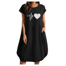 Women Casual O-Neck Short Sleeve Mid-Calf Summer Dress With Pocket Denim Basic Solid Dress Beach Party Loose Dress Holiday