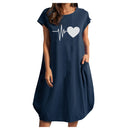 Women Casual O-Neck Short Sleeve Mid-Calf Summer Dress With Pocket Denim Basic Solid Dress Beach Party Loose Dress Holiday