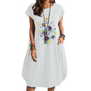Women Casual O-Neck Short Sleeve Mid-Calf Summer Dress With Pocket Denim Basic Solid Dress Beach Party Loose Dress Holiday