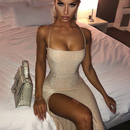 Artsu Glitter Pink Lace Up Open Back High Split Maxi Dress 2020 Fashion Summer Club Bodycon Dresses Woman Party Night ASDR70172