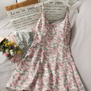 Retro Printed Sweet Style Mid-Length Beauty Back Suspender Dress for Women 2021 Summer Floral High Waist Slimming Dress