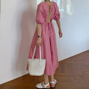 CMAZ 2021 Summer Dress for Women Fashion Round Neck Long Elegant Blackless Puff Sleeve Korean Sundress Female Vestidos 5216#