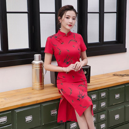2021新款棉麻旗袍中式复古连衣裙时尚长裙女装旗袍 S至3XL