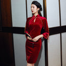 2021新款丝绒旗袍复古中国风少女改良旗袍裙宴会礼服B433