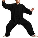 2Pcs/Set Unisex Button Placket Shirt Loose Solid Color Chinese Traditional Tai Chi Suit Kung Fu Wear