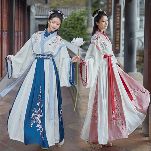 中式交领汉服三件套舞蹈服演出服绣花女士汉服