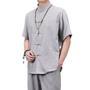 唐装男士夏季老年人服装棉麻中国风短袖套装亚麻潮