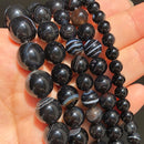 Natural Black Agates Onyx Stone Beads Smooth Round Loose Spacer Beads For Jewelry Making DIY Bracelets 15'' 4/6/8/10/12/14mm