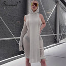 Simenual One Sleeve Knit Asymmetric Midi Dresses Skinny Ribbed Hooded Streetwear Baddie Clothes Fall Spring Clubwear Tight Dress