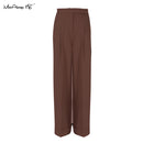 Mnealways 18 Spring Summer Black Ladies Office Trousers Women High Waist Pants Pockets Female Pleated Wide Leg Pants Solid 2022