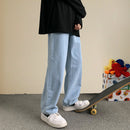 2021 Autumn New Streetwear Baggy Jeans Men Korean Fashion Loose Straight Wide Leg Pants Male Brand Clothing Black Light Blue