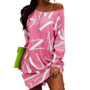 Women Dress Letters Print Hip Hop Long T Shirt Loose Casual Streetwear Long Sleeve O Neck Dress for Party Plus Size вечернее