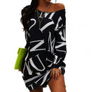 Women Dress Letters Print Hip Hop Long T Shirt Loose Casual Streetwear Long Sleeve O Neck Dress for Party Plus Size вечернее