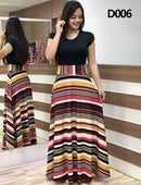 Ladies Summer Long Dress Printed Splicing Floral Banquet Round Neck Short Sleeve Tight Dress Elegant Sexy Woman Long Dress Xl