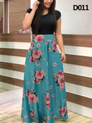 Ladies Summer Long Dress Printed Splicing Floral Banquet Round Neck Short Sleeve Tight Dress Elegant Sexy Woman Long Dress Xl