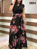 Ladies Summer Long Dress Printed Splicing Floral Banquet Round Neck Short Sleeve Tight Dress Elegant Sexy Woman Long Dress Xl