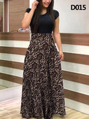 Ladies Summer Long Dress Printed Splicing Floral Banquet Round Neck Short Sleeve Tight Dress Elegant Sexy Woman Long Dress Xl